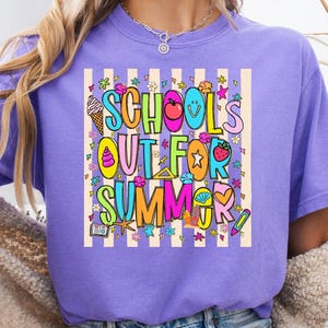 Comfort Colors Teacher Last Day of School Shirt, Schools Out For Summer, Colorful End of School tshirt, Summer Break Tee, Vertical Stripes