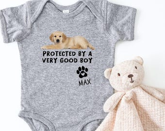 Regalo para bebé de Golden Retriever, protegido por nombre de perro personalizado, regalo de baby shower para amantes de los perros, de perro a bebé recién nacido, Día de la Madre
