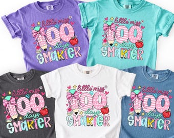 Comfort Colors 100 Days of School Kid tshirt, 100th Day Of School Student shirt, Little Miss One Hundred Days Smarter Tee