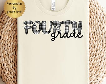 Personalized Teacher Team shirt, Custom Teacher tshirt, Back to school, grade level tee, Gingham Preppy Cute Teacher tee, Fourth grade