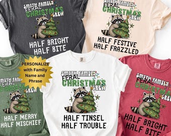 Comfort Colors Custom Family Christmas Pajamas, Personalized Group Christmas Shirt, Funny Feral Racoon Matching Xmas Family tshirt