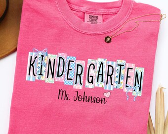 Comfort Colors, Kindergarten Teacher, Kindergarten Teacher Team Shirt, Personalized Teacher Shirt, Preppy Back to School, Gingham Teacher