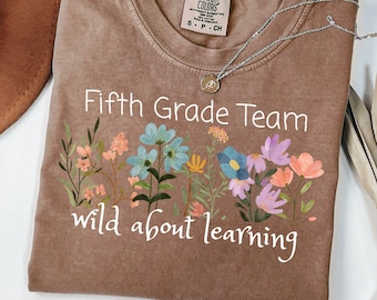 Comfortkleuren vijfde leerjaar overhemd leraar, schattig bloemen overhemd leraar, terug naar school overhemd vijfde leerjaar, overhemd vijfde leerjaar leraar team