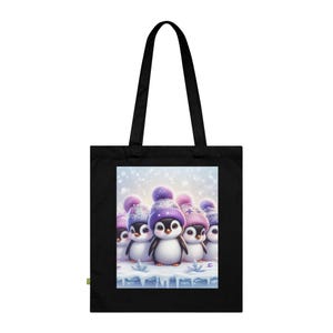 Cute Penguin Organic Cotton Tote Bag - Eco-Friendly, Reusable Shopping Bag, Gift for Kids, Winter Accessories, Animal Lover&#39;s Tote