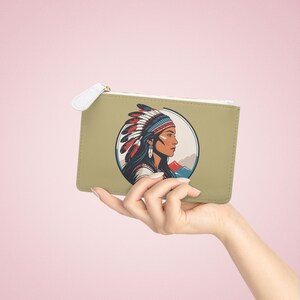 Boho Tribal Native American Woman Mini Clutch Bag, Ethnic Small Purse, Southwest Style Handbag, Gift for Her, Aztec Print Coin Pouch