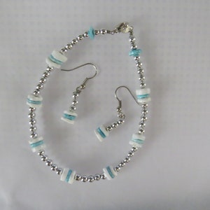 Puka Shell and Silver Bead Bracelet and Earring Set