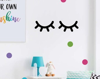 Sleepy Eyes Decal, Eyelash Wall Decals, Girls Bedroom Decal, Modern Eyes Wall Sticker, Kids Wall Art, Sleepy Eyes Wall Sticker