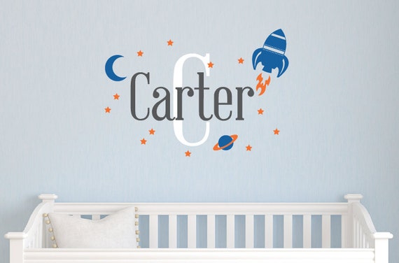 Boy Decal Boy Bedroom Wall Decal Space Wall Stickers Personalized Name Decal Boy Bedroom Decor