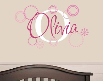 Name Decal - Childrens Wall Decal - Retro Circles - Girl Name Decal - Personalized Name Decal - Custom Name Sticker