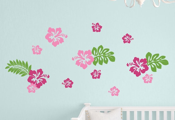 hibiscus flowers wall decals hawaiian flowers decals wall | etsy