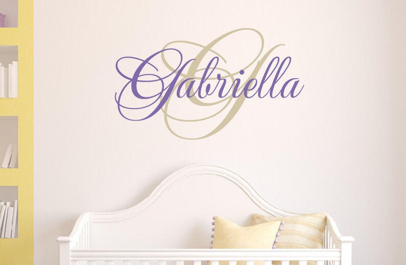 Girls Name Decal Set With Monogram Childrens Wall Decals Etsy