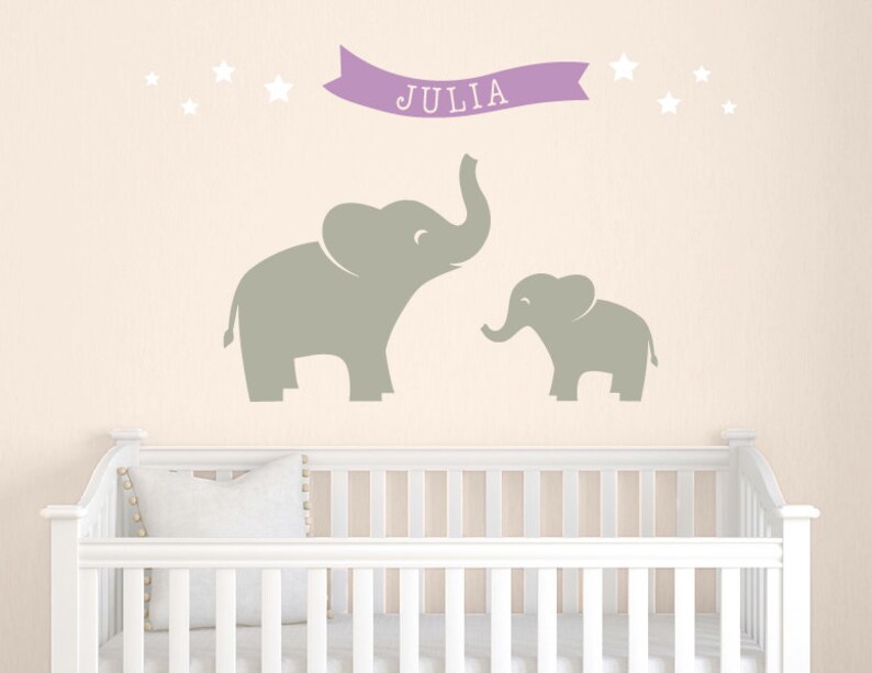 Elephant Decal Set Name Wall Decal Elephant Nursery Decor Etsy