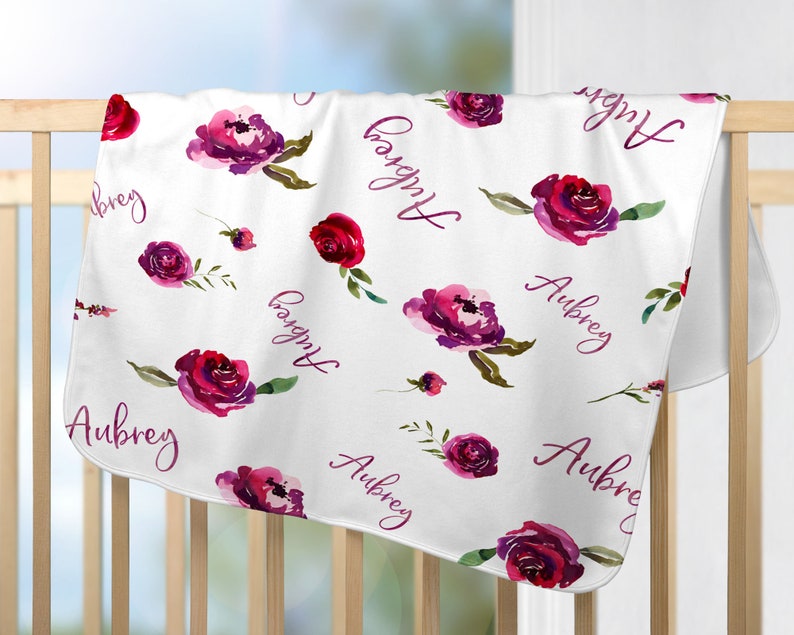 Personalized Baby Girl Blanket Watercolor Roses Blanket Baby Etsy