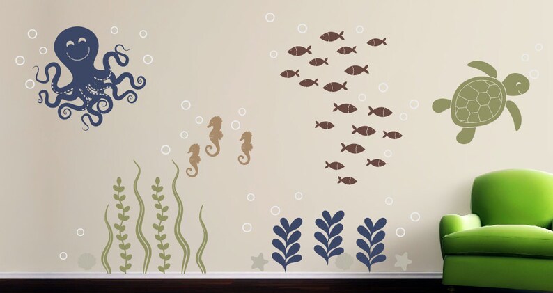 Ocean Mural Wall Vinyl Decal Set Kids Wall Decor with Sea | Etsy