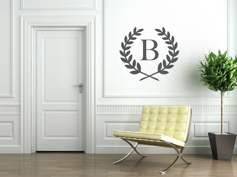 Laurel Wreath Monogram Vinyl Wall Decal