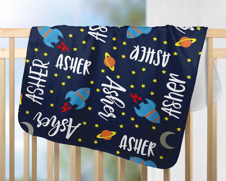 Personalized Baby Blanket Boys Blanket With Name Rocket Baby Etsy