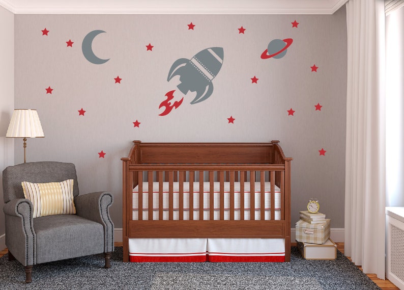 Rocket Wall Decal Set Baby Boy Nursery Decals Space Ship Bedroom