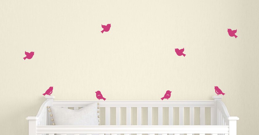 ON SALE Little Birds Wall Decals - Set of 8 - Nursery Wall Decal - Ch…