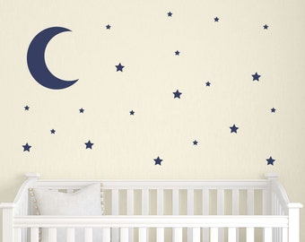Moon and Stars Wall Decal Set, Childrens Wall Decals, Nursery Wall Decals, Star Wall Stickers, Neutral Nursery Decor