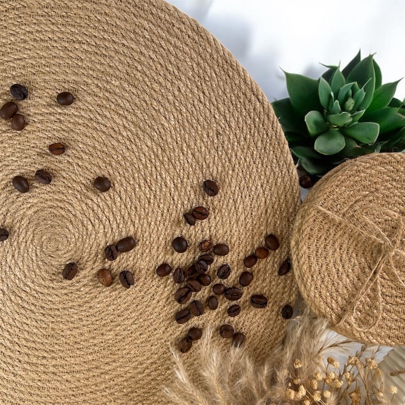 Handmade Jute Placemats and Coasters Set: Rustic Boho Table Decor image 5