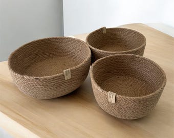 Handmade Jute Bowl Set: Rustic Boho Organizer, Eco-Friendly Decor
