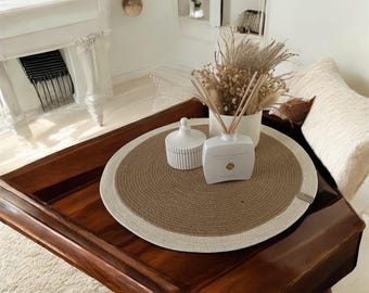 Handmade Jute Placemat: Rustic Table Decor with Fringe