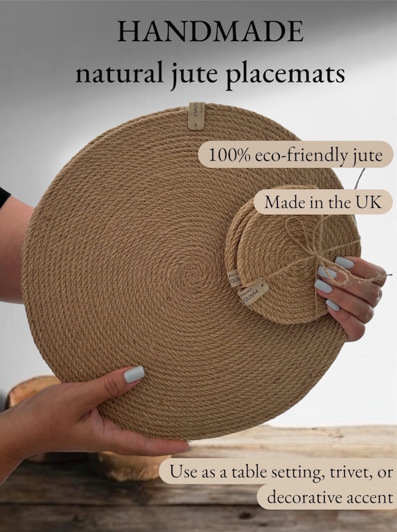 Handmade Jute Placemats and Coasters Set: Rustic Boho Table Decor