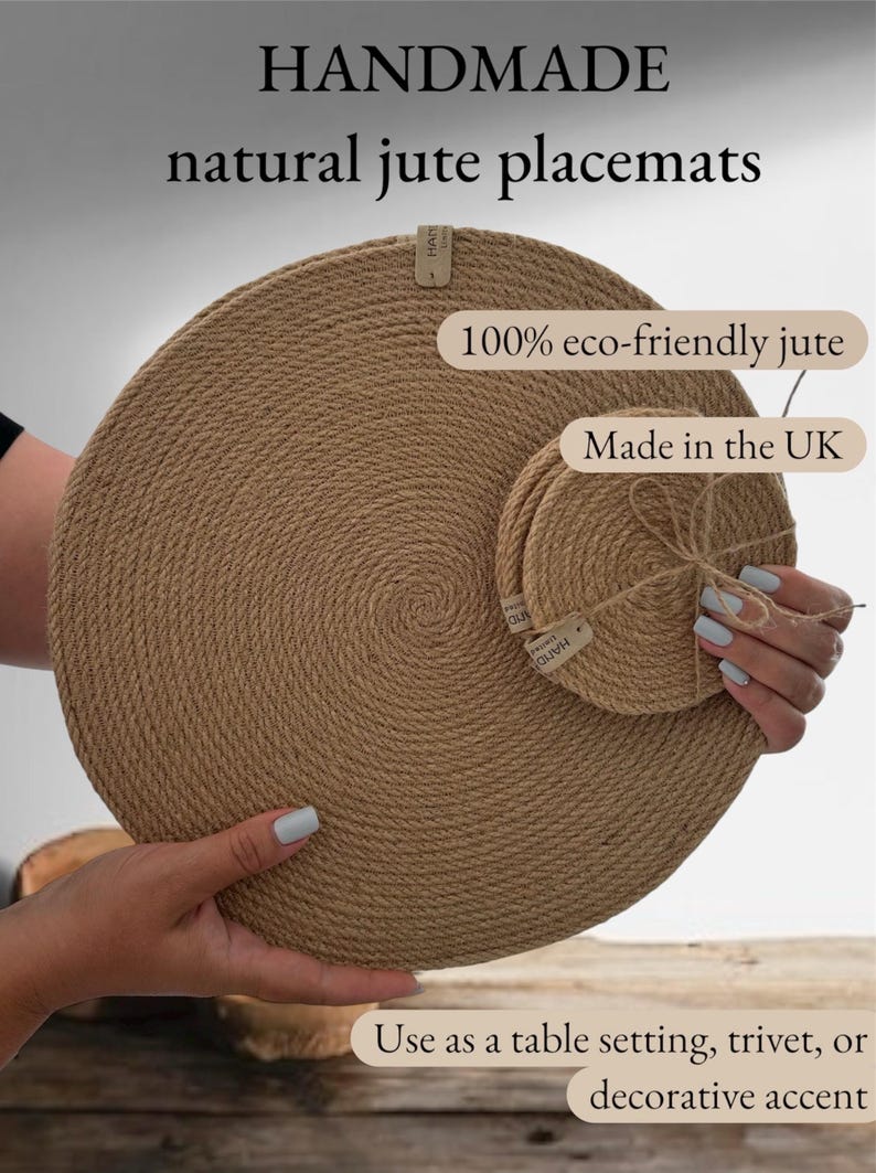 Handmade Jute Placemats and Coasters Set: Rustic Boho Table Decor image 1