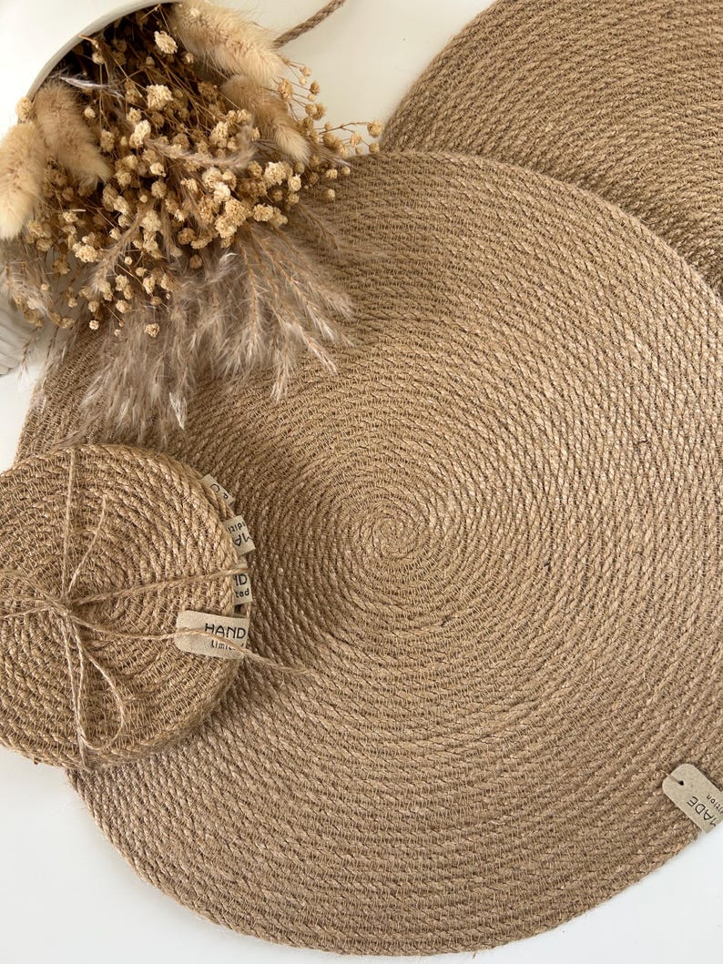 Handmade Jute Placemats and Coasters Set: Rustic Boho Table Decor image 9