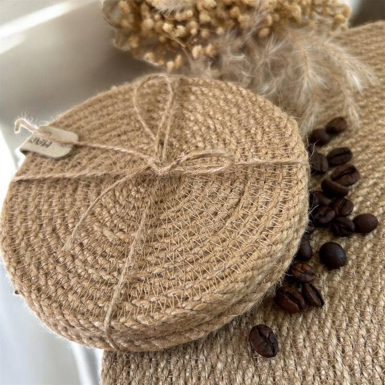 Handmade Jute Placemats and Coasters Set: Rustic Boho Table Decor image 2