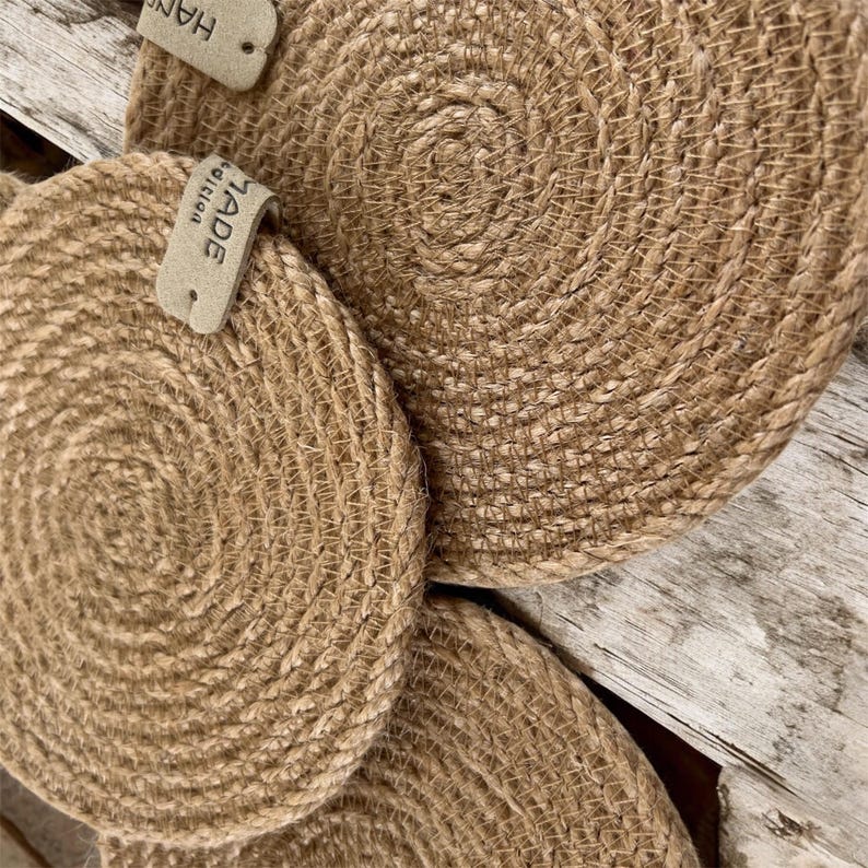 Handmade Jute Placemats and Coasters Set: Rustic Boho Table Decor image 7