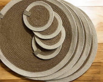 Handmade Jute Coasters & Placemats Rustic boho style eco-friendly set