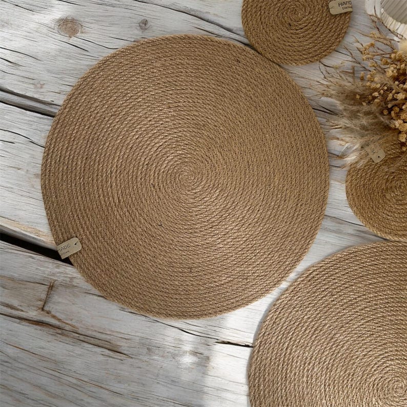 Handmade Jute Placemats and Coasters Set: Rustic Boho Table Decor image 8