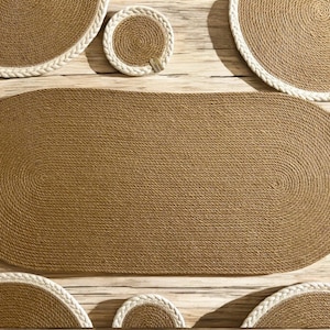 Oval Jute Table Runner Natural Rustic  Decor Eco-Friendly  Placemat Handmade Boho Dining Decor