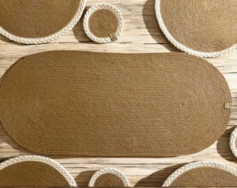 Oval Jute Table Runner Natural Rustic  Decor Eco-Friendly  Placemat Handmade Boho Dining Decor
