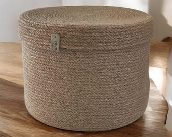 Handmade jute storage basket with lid natural round rope organizer eco-friendly home decor