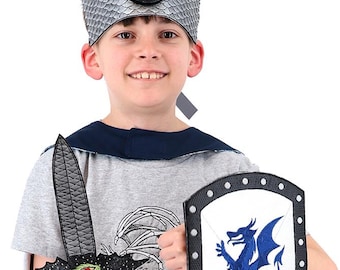 Personalised Knight Costume Set with Birthday Number Shirt, Shield, Sword and Custom Cape