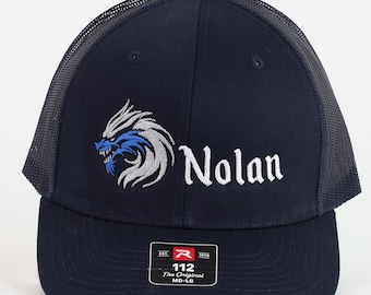 Personalized Dragon Trucker Hat, Boys Custom Name Snapback Baseball Cap, 7th Birthday Gift