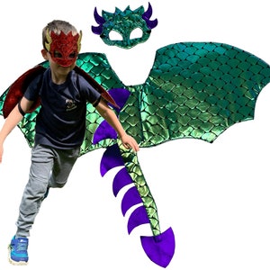 Metallic Green Dragon Wings & Mask: Kids Halloween Costume