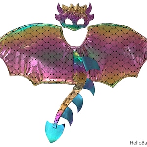 Dragon Costume Rainbow Wings and Mask for Imaginative Play Birthday Gift Halloween Costume