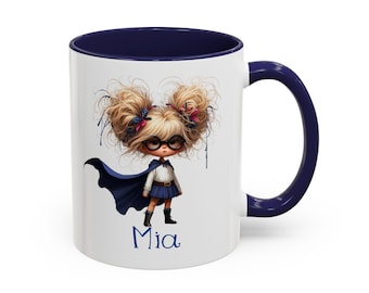 Tazza in ceramica personalizzata con supereroina nerd – Regalo da eroe dei cartoni animati per ragazze forti