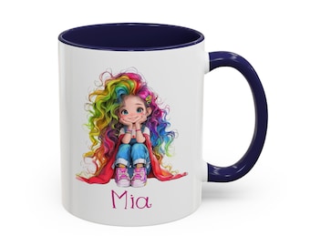 Tazza in ceramica personalizzata da 11 once con scritta "Supereroe Girl" – Regalo da eroe dei cartoni animati per ragazze forti