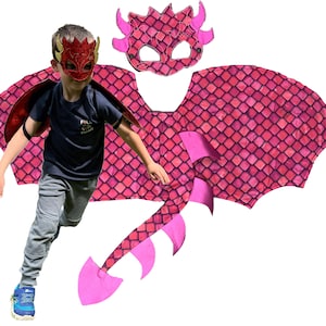Hot Pink Dragon Costume: Cotton Wings & Mask Set (Ages 4-8)