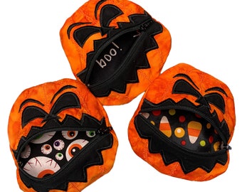 Handmade Pumpkin Trick or Treat Bag: Zippered Halloween Candy Pouch