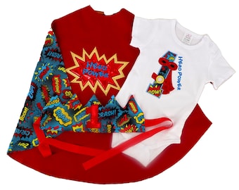 Personalized Superhero First Birthday Outfit, Custom Name Cape Crown Set
