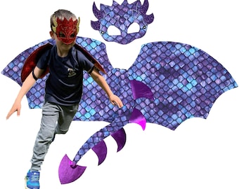 Kids Dragon Costume Set: Halloween Mask & Wings Dress Up Outfit
