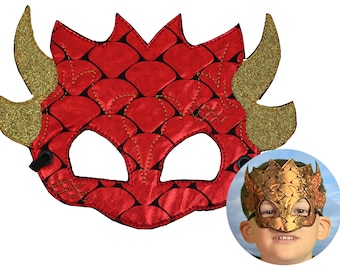 Maschera da drago rosso per bambini: costume di Halloween, gioco di fantasia