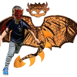 Kids Metallic Gold Dragon Wings and Mask Costume: Imaginative Play