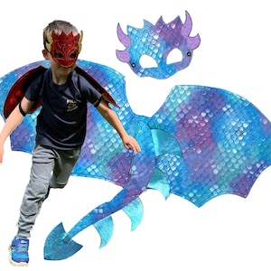 Dragon Costume Set for Kids: Mask & Wings Halloween Birthday Dress Up