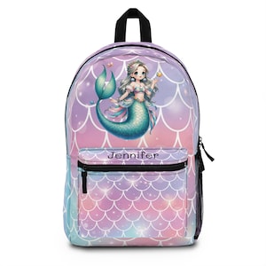 Personalized Mermaid Kids Backpack: Custom Name, School Bag